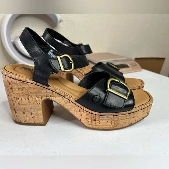 Børn Browyn platform Chunky Leather Women’s sandals black Cork Heel Y2K Preppy 9 - Picture 1 of 7